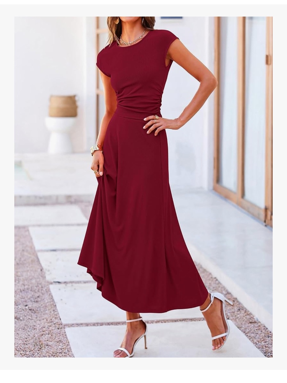 Women's Burgundy A-Line Maxi Skirt Set - Picture 3 of 9